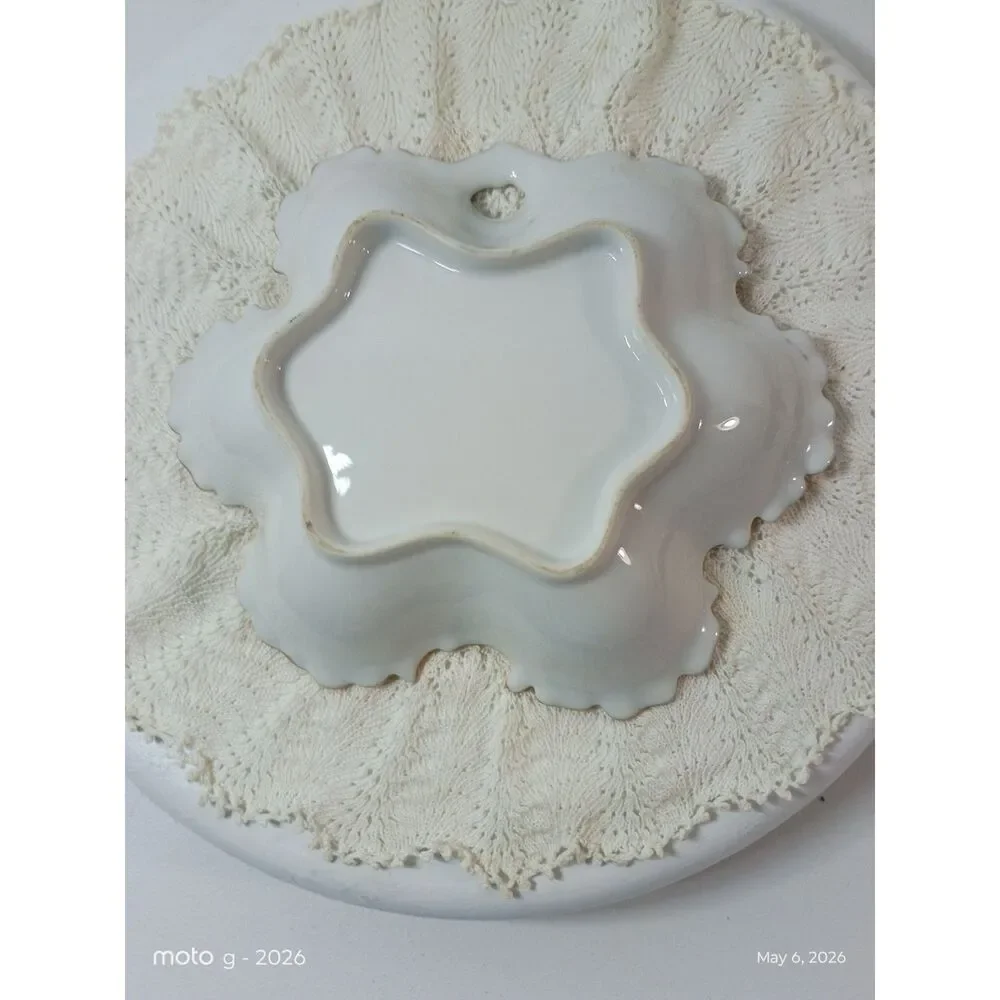 Vintage Floral Porcelain Trinket Dish Star Ruffled Edge Bowl Gold Trim